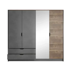Armadio 220x205h cm 4 ante con specchio grigio quercia Dable