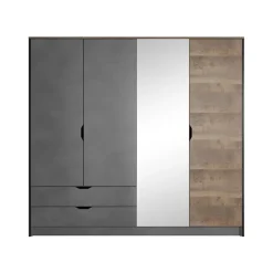 Armadio 220x205h cm 4 ante con specchio grigio quercia Dable