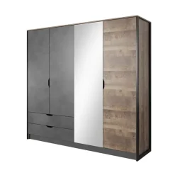 Armadio 220x205h cm 4 ante con specchio grigio quercia Dable