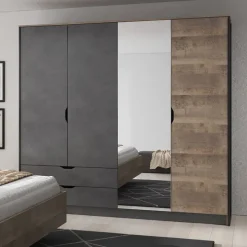 Armadio 220x205h cm 4 ante con specchio grigio quercia Dable