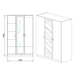 Armadio 120x190h cm 3 ante con specchio legno noce Plutone