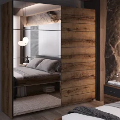Armadio 200x210h cm 2 ante con specchio rovere scuro Lisbona Gihome®