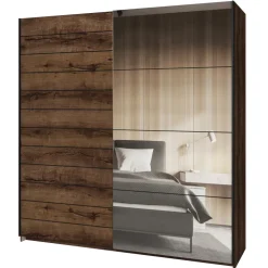 Armadio 200x210h cm 2 ante con specchio rovere scuro Lisbona Gihome®