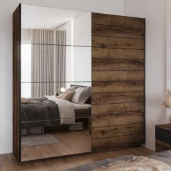 Armadio 200x210h cm 2 ante con specchio rovere scuro Lisbona Gihome®
