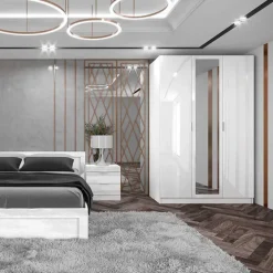 Armadio 120x190h cm 3 ante con specchio bianco Alina