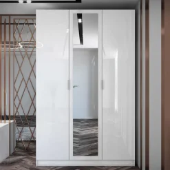 Armadio 120x190h cm 3 ante con specchio bianco Alina