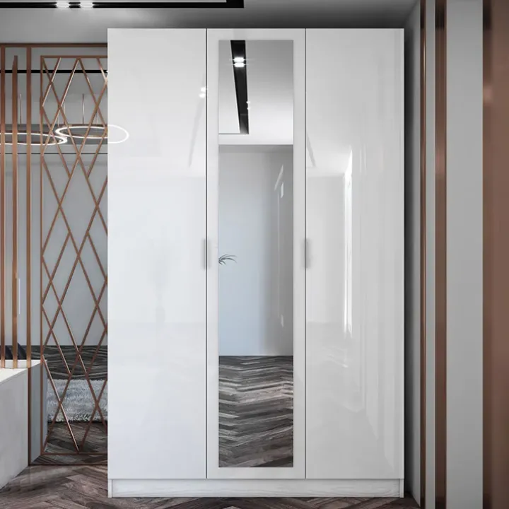 Armadio 120x190h cm 3 ante con specchio bianco Alina