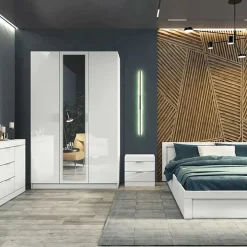 Armadio 120x190h cm 3 ante con specchio bianco Alina