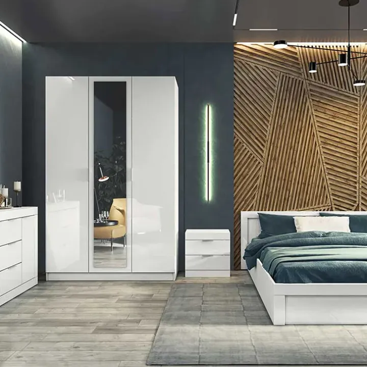 Armadio 120x190h cm 3 ante con specchio bianco Alina