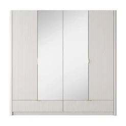 Armadio 213x209h cm 4 ante con specchio beige cannettato Ramis