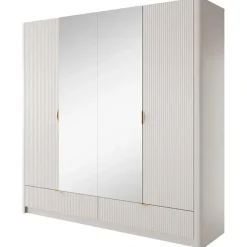 Armadio 213x209h cm 4 ante con specchio beige cannettato Ramis