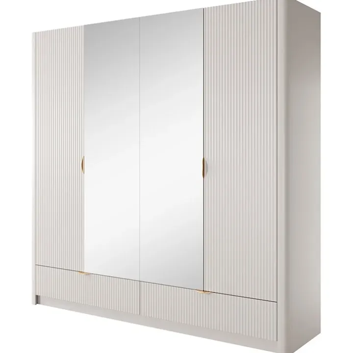 Armadio 213x209h cm 4 ante con specchio beige cannettato Ramis