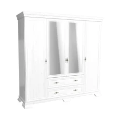 Armadio 208x211h cm 4 ante con specchio 2 cassetti shabby bianco frassinato Kelly