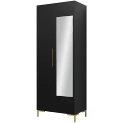 Armadio 74x196h cm 2 ante con specchio soggiorno nero Nuvia