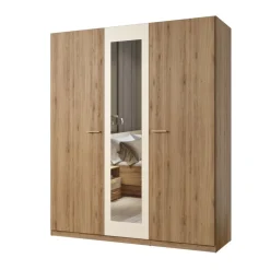 Armadio 179x215h cm 3 ante con specchio rovere beige Ama