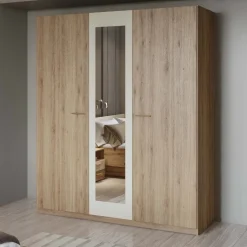 Armadio 179x215h cm 3 ante con specchio rovere beige Ama