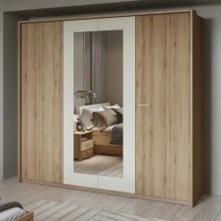 Armadio 228x215h cm 4 ante con specchio rovere beige Ama