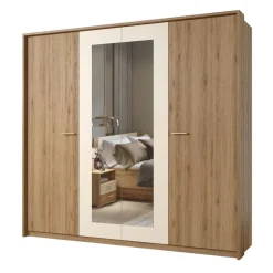 Armadio 228x215h cm 4 ante con specchio rovere beige Ama