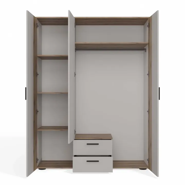 Armadio 150x200h cm 3 ante con specchio e 2 cassetti beige cashmere rovere Parker