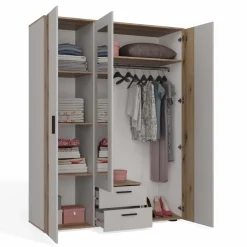 Armadio 150x200h cm 3 ante con specchio e 2 cassetti beige cashmere rovere Parker
