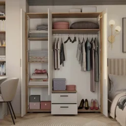 Armadio 150x200h cm 3 ante con specchio e 2 cassetti beige cashmere rovere Parker