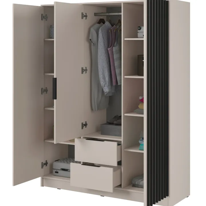 Armadio 155x200h cm 3 ante con specchio beige cashmere Miller
