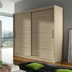 Armadio 180x215h cm 2 ante design moderno scorrevoli rovere Aisha