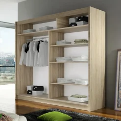 Armadio 180x215h cm 2 ante design moderno scorrevoli rovere Aisha