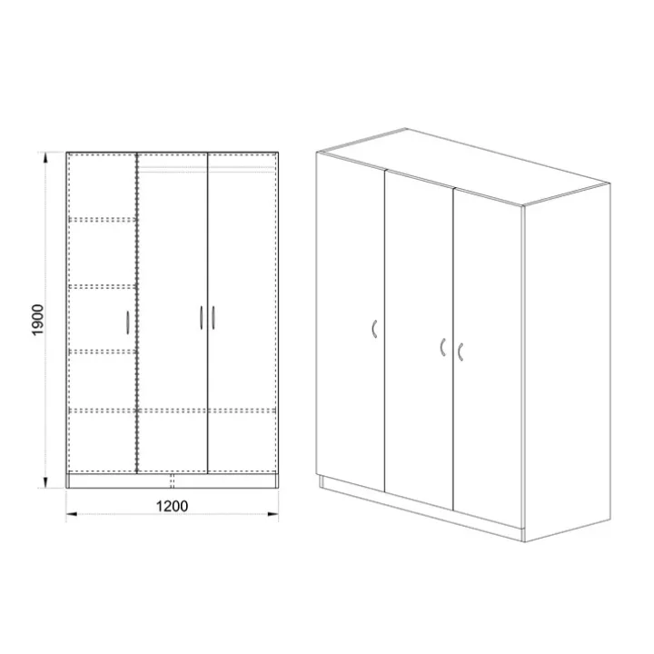 Armadio 120x190h cm 3 ante design noce Rodari