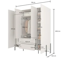 Armadio 184x210h cm 4 ante e 2 cassetti beige cashmere Simple