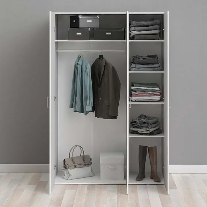 Armadio 116x176h cm 3 ante moderno bianco opaco Light Gihome®
