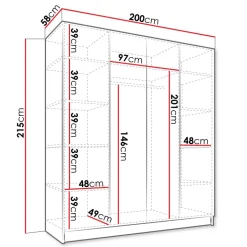 Armadio 200x215h cm 4 ante moderno bianco nero Glammy 4