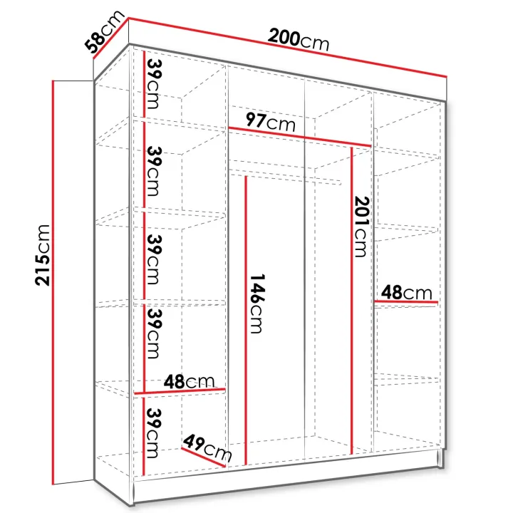 Armadio 200x215h cm 4 ante moderno bianco nero Glammy 4
