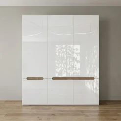 Armadio 180x206h cm 6 ante moderno bianco lucido noce Biancastagno