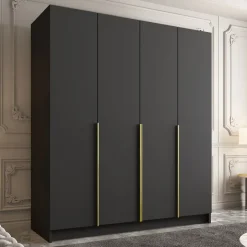 Armadio 200x215h cm 4 ante moderno nero oro Glammy 4