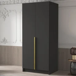 Armadio 100x215h cm 2 ante moderno nero oro Glammy 2