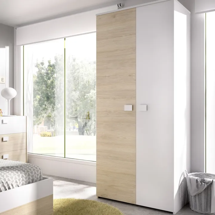 Armadio 90x205h cm 2 ante moderno rovere bianco Cairo