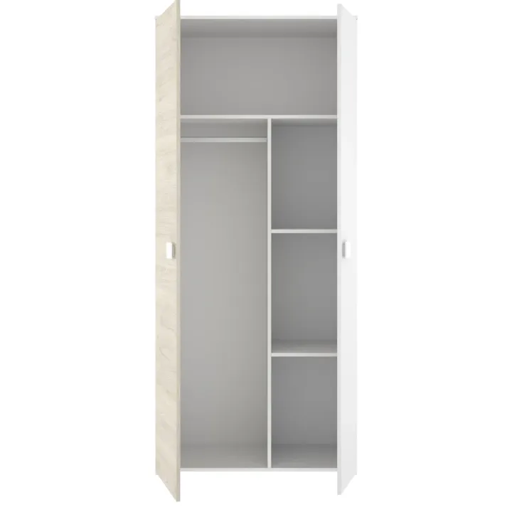 Armadio 90x205h cm 2 ante moderno rovere bianco Cairo