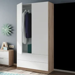 Armadio 82x180h cm 2 ante rovere bianco opaco 2 cassetti Abbey