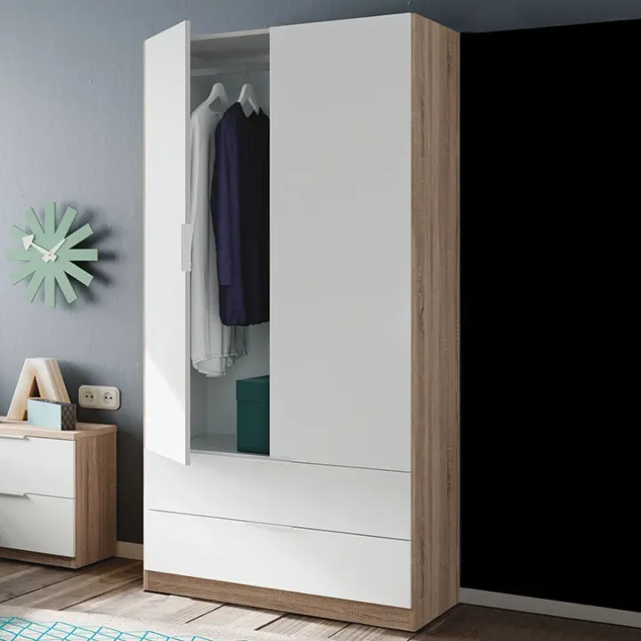 Armadio 82x180h cm 2 ante rovere bianco opaco 2 cassetti Abbey