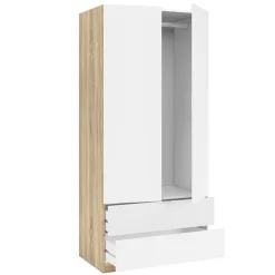 Armadio 82x180h cm 2 ante rovere bianco opaco 2 cassetti Abbey