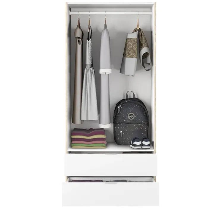 Armadio 82x180h cm 2 ante rovere bianco opaco 2 cassetti Abbey