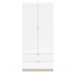 Armadio 82x180h cm 2 ante rovere bianco opaco 2 cassetti Abbey