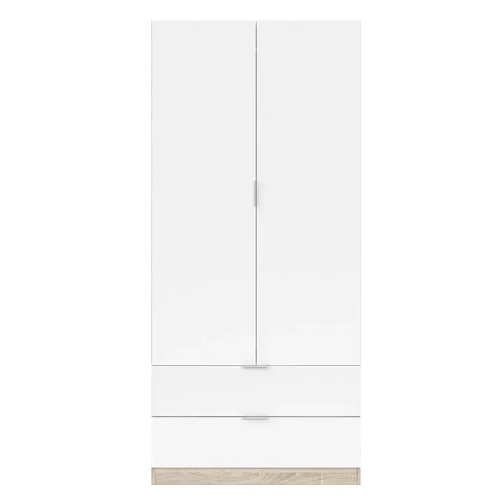 Armadio 82x180h cm 2 ante rovere bianco opaco 2 cassetti Abbey
