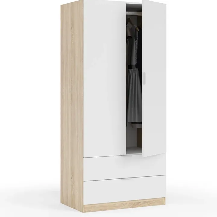 Armadio 82x180h cm 2 ante rovere bianco opaco 2 cassetti Abbey
