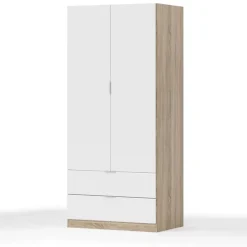 Armadio 82x180h cm 2 ante rovere bianco opaco 2 cassetti Abbey