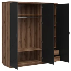 Armadio 180x201h cm 3 ante rovere scuro nero opaco Elin