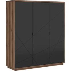 Armadio 180x201h cm 3 ante rovere scuro nero opaco Elin