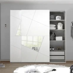 Armadio 243x230h cm 2 ante scorrevoli bianco frassinato opaco con serigrafia e specchio Olimpo