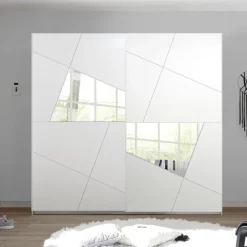Armadio 243x230h cm 2 ante scorrevoli bianco frassinato opaco con serigrafia e specchio Olimpo